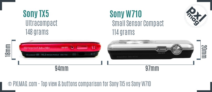 Sony TX5 vs Sony W710 top view buttons comparison