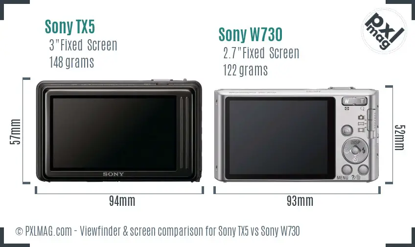Sony TX5 vs Sony W730 Screen and Viewfinder comparison