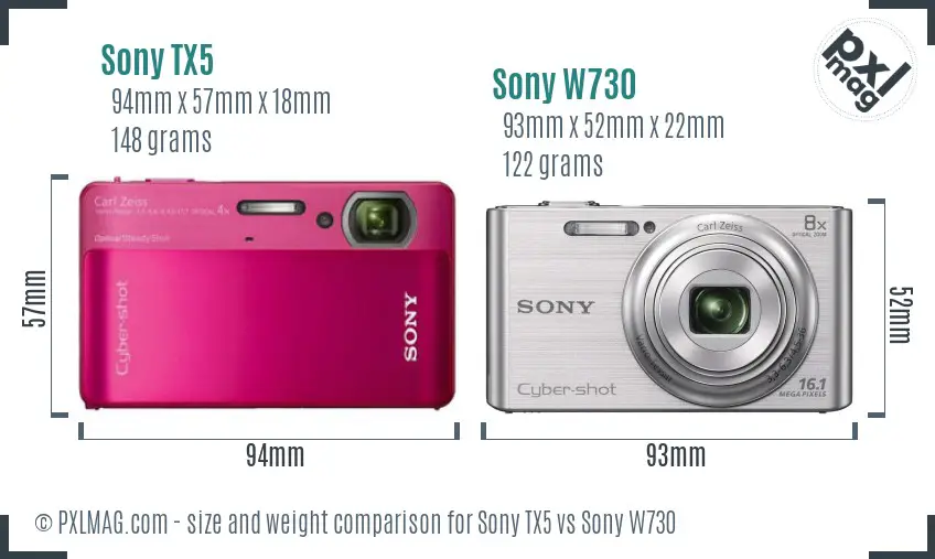 Sony TX5 vs Sony W730 size comparison