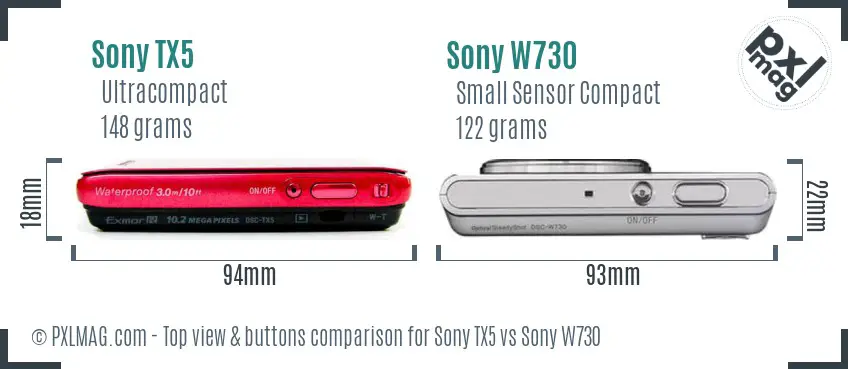 Sony TX5 vs Sony W730 top view buttons comparison