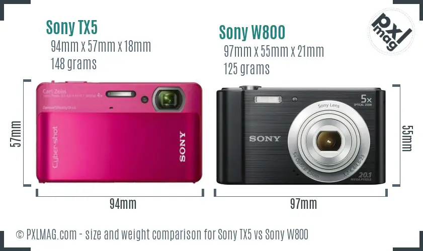 Sony TX5 vs Sony W800 size comparison