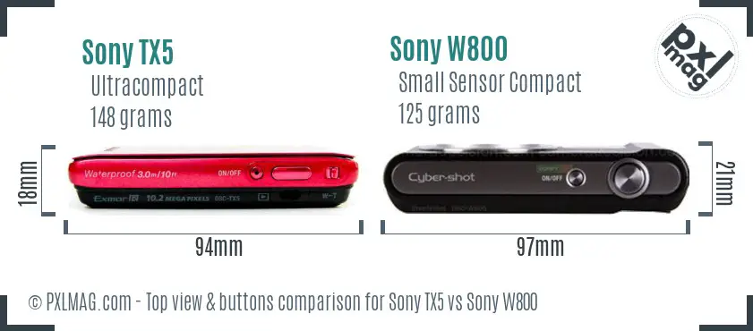 Sony TX5 vs Sony W800 top view buttons comparison