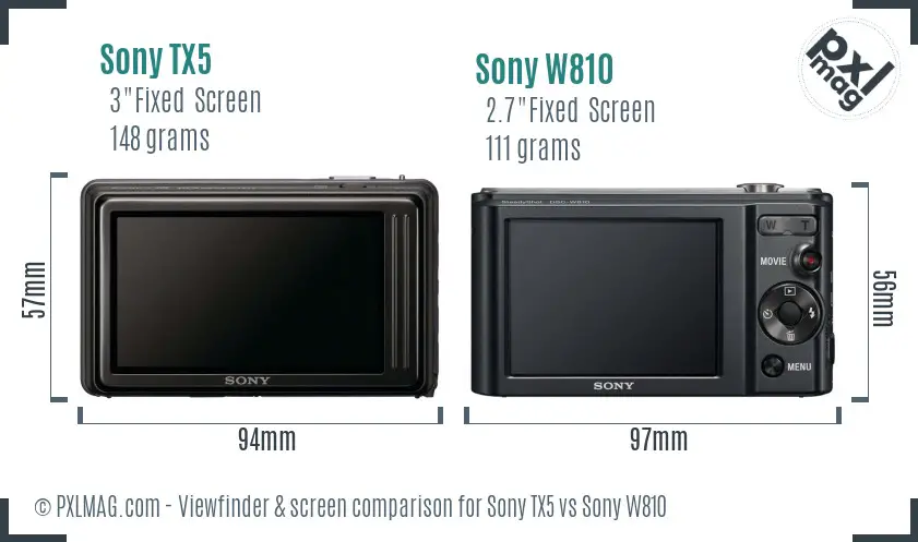 Sony TX5 vs Sony W810 Screen and Viewfinder comparison