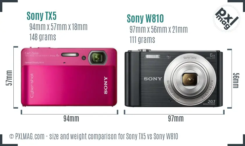 Sony TX5 vs Sony W810 size comparison