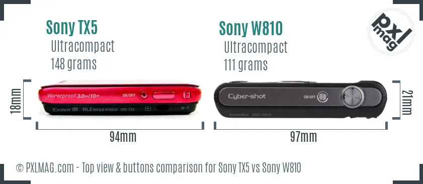 Sony TX5 vs Sony W810 top view buttons comparison