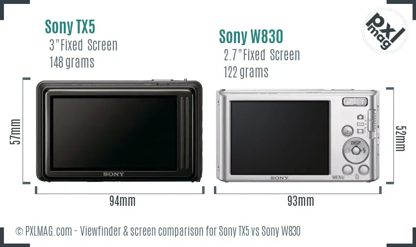 Sony TX5 vs Sony W830 Screen and Viewfinder comparison