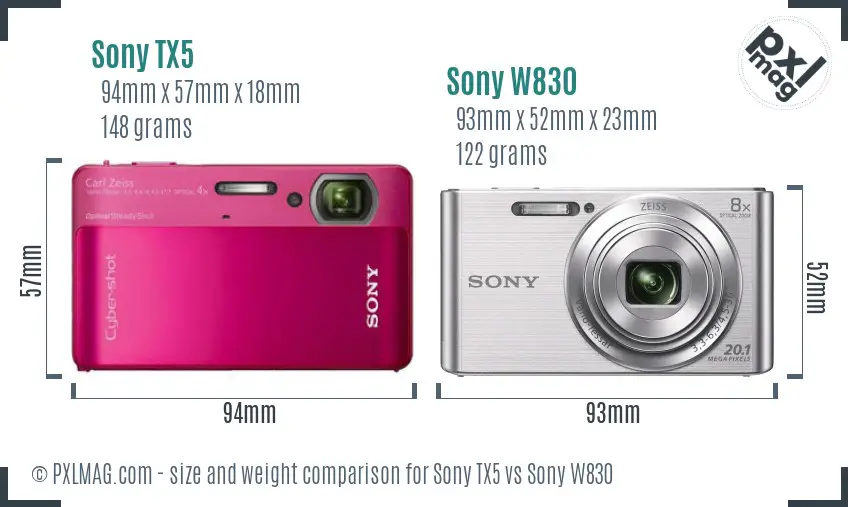 Sony TX5 vs Sony W830 size comparison