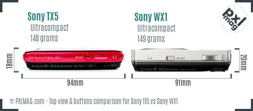 Sony TX5 vs Sony WX1 top view buttons comparison