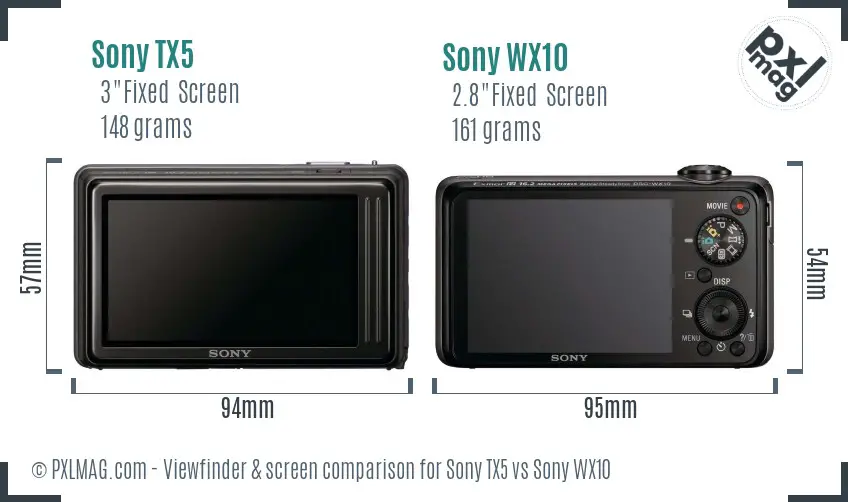 Sony TX5 vs Sony WX10 Screen and Viewfinder comparison
