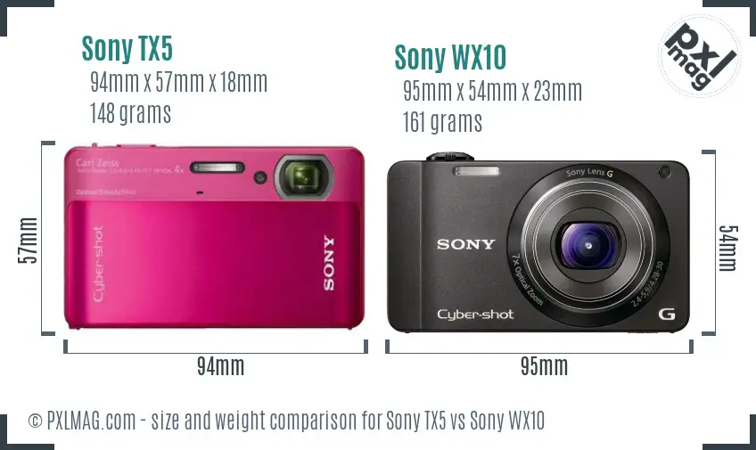 Sony TX5 vs Sony WX10 size comparison