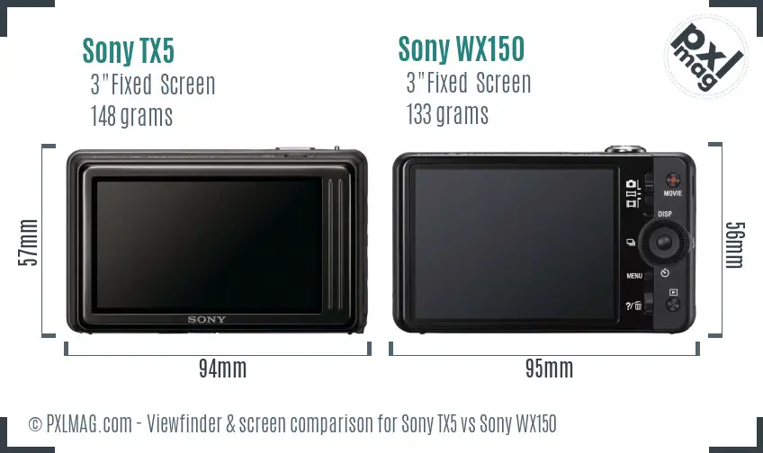 Sony TX5 vs Sony WX150 Screen and Viewfinder comparison