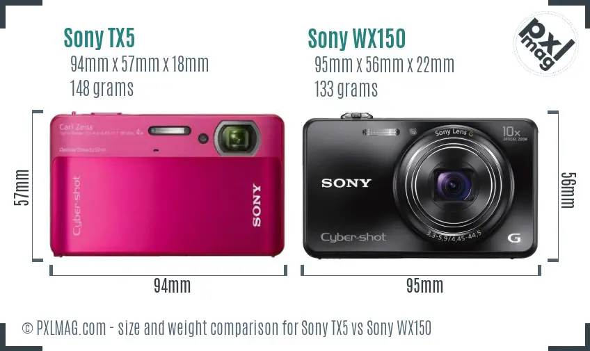 Sony TX5 vs Sony WX150 size comparison