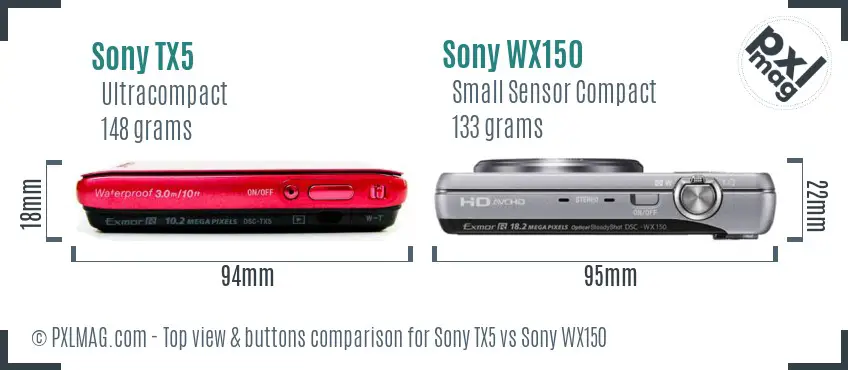 Sony TX5 vs Sony WX150 top view buttons comparison
