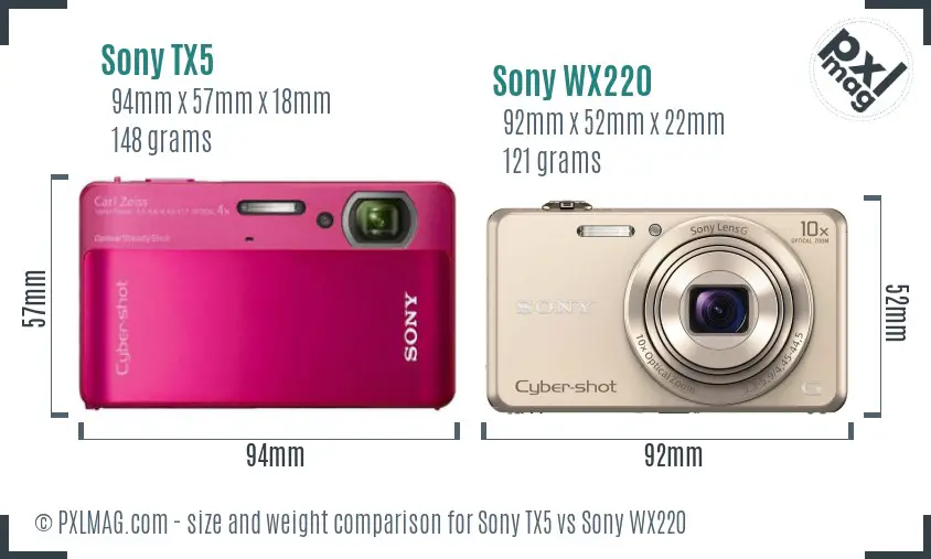 Sony TX5 vs Sony WX220 size comparison