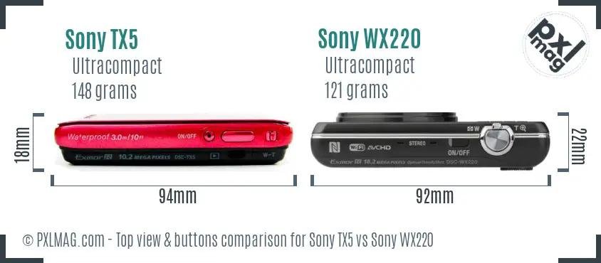 Sony TX5 vs Sony WX220 top view buttons comparison