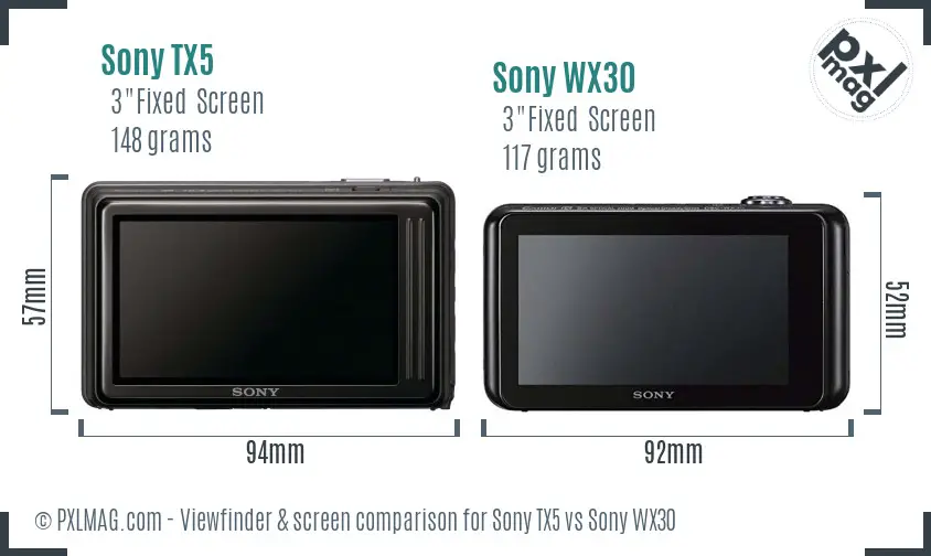 Sony TX5 vs Sony WX30 Screen and Viewfinder comparison