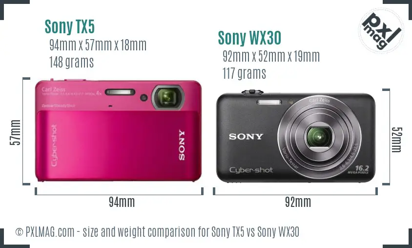 Sony TX5 vs Sony WX30 size comparison
