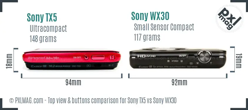 Sony TX5 vs Sony WX30 top view buttons comparison