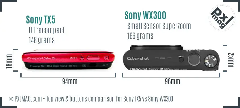 Sony TX5 vs Sony WX300 top view buttons comparison