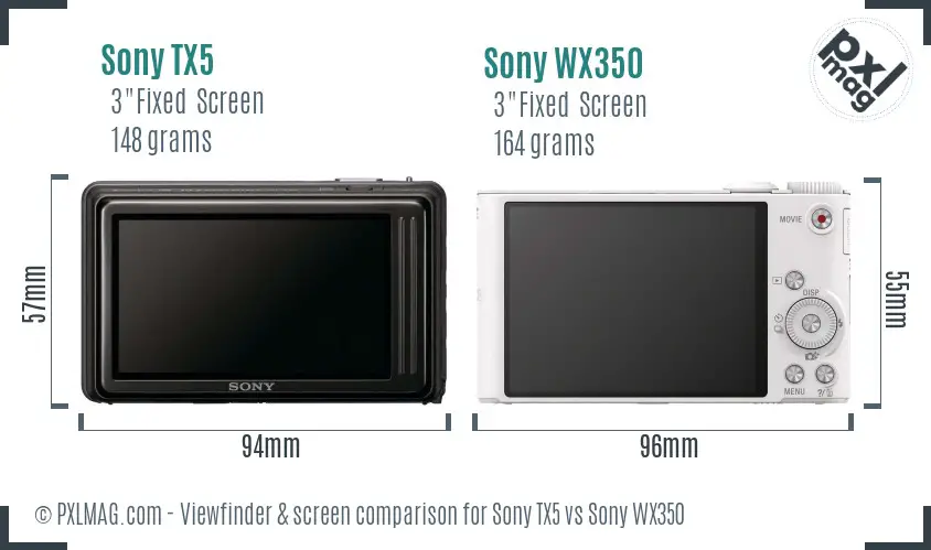 Sony TX5 vs Sony WX350 Screen and Viewfinder comparison