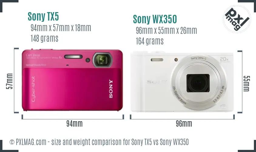 Sony TX5 vs Sony WX350 size comparison