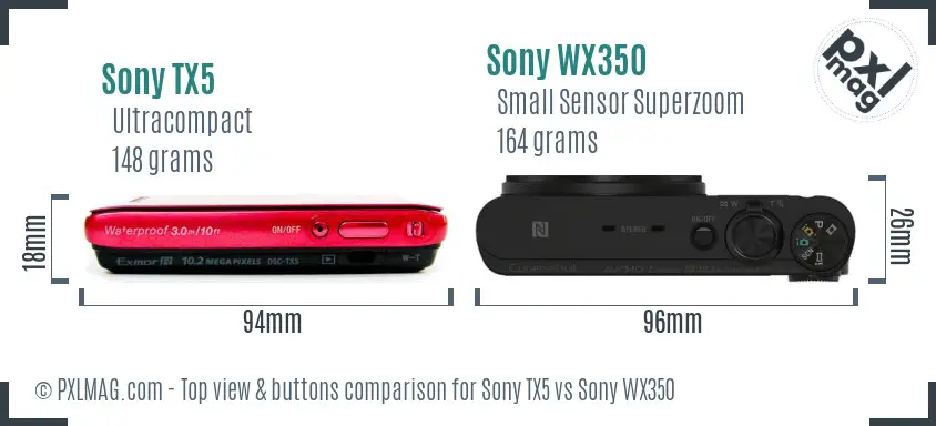 Sony TX5 vs Sony WX350 top view buttons comparison