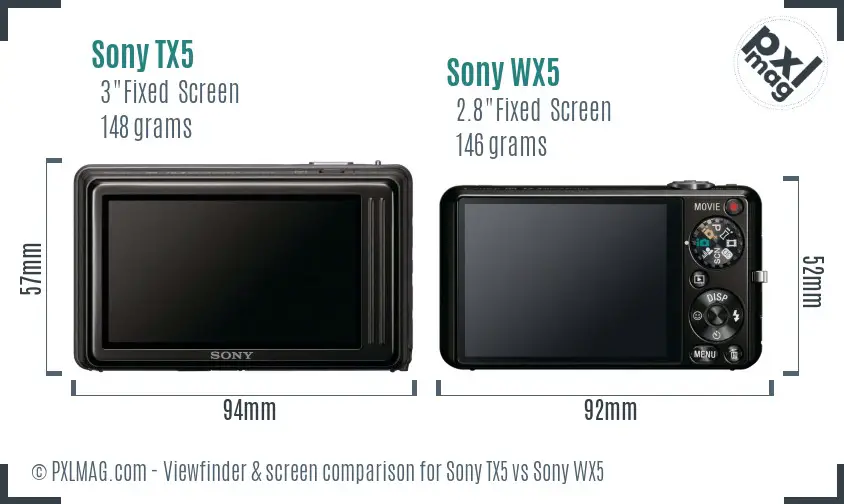 Sony TX5 vs Sony WX5 Screen and Viewfinder comparison