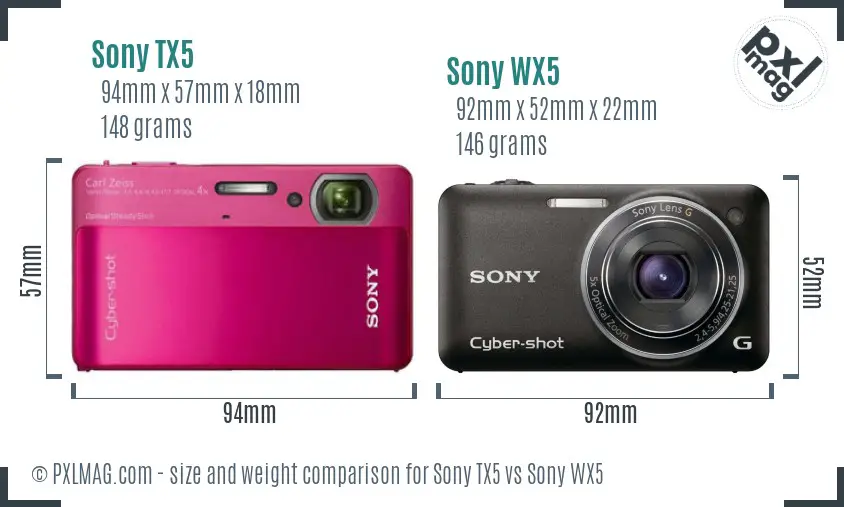 Sony TX5 vs Sony WX5 size comparison