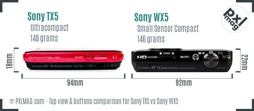 Sony TX5 vs Sony WX5 top view buttons comparison
