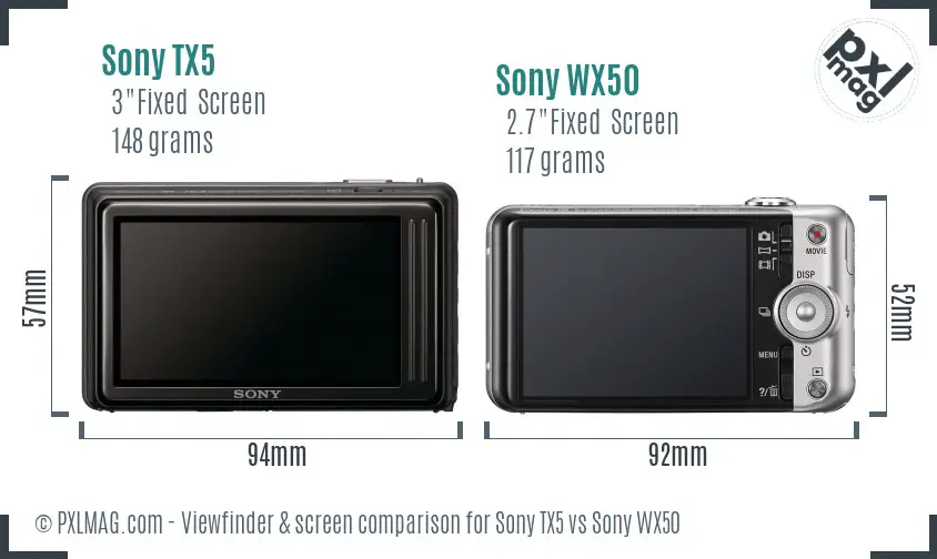 Sony TX5 vs Sony WX50 Screen and Viewfinder comparison