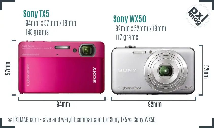 Sony TX5 vs Sony WX50 size comparison