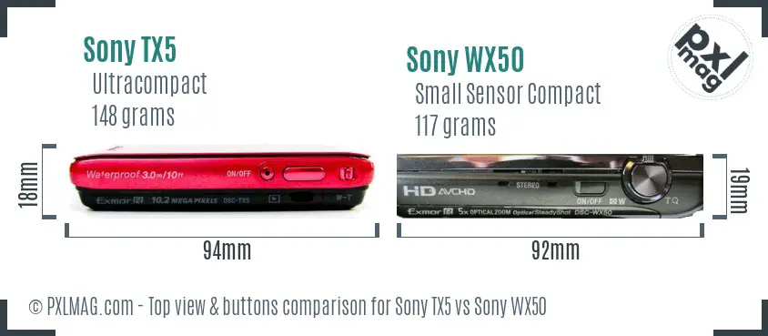 Sony TX5 vs Sony WX50 top view buttons comparison