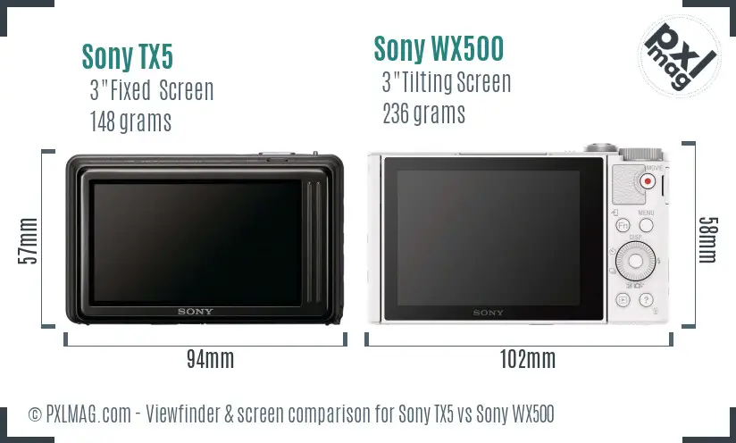 Sony TX5 vs Sony WX500 Screen and Viewfinder comparison