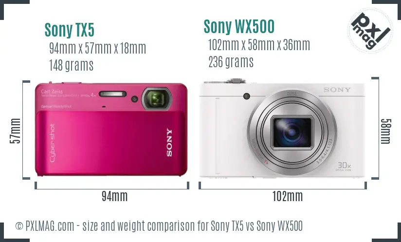Sony TX5 vs Sony WX500 size comparison