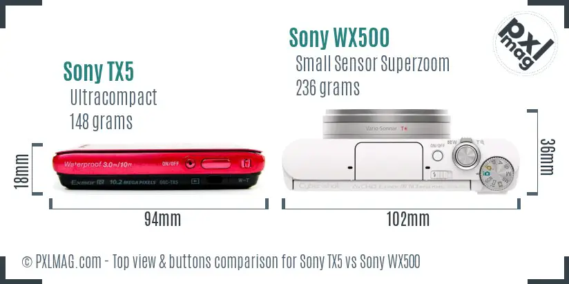 Sony TX5 vs Sony WX500 top view buttons comparison