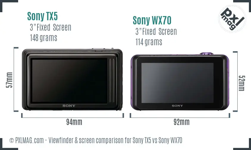 Sony TX5 vs Sony WX70 Screen and Viewfinder comparison