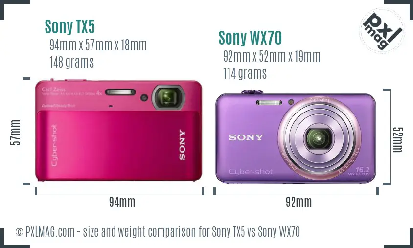 Sony TX5 vs Sony WX70 size comparison