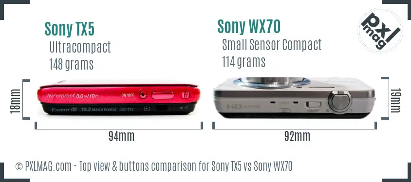 Sony TX5 vs Sony WX70 top view buttons comparison
