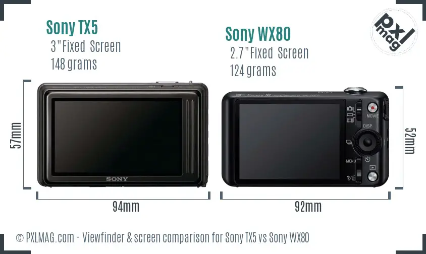 Sony TX5 vs Sony WX80 Screen and Viewfinder comparison
