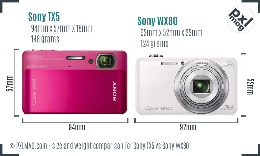 Sony TX5 vs Sony WX80 size comparison