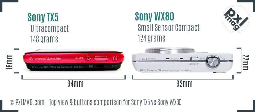 Sony TX5 vs Sony WX80 top view buttons comparison