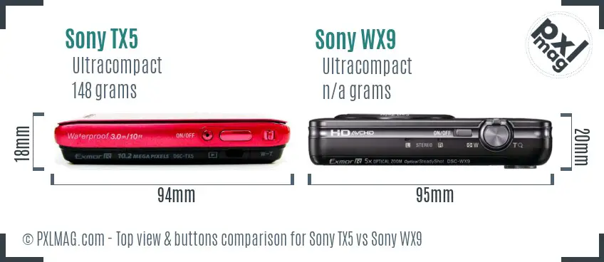 Sony TX5 vs Sony WX9 top view buttons comparison