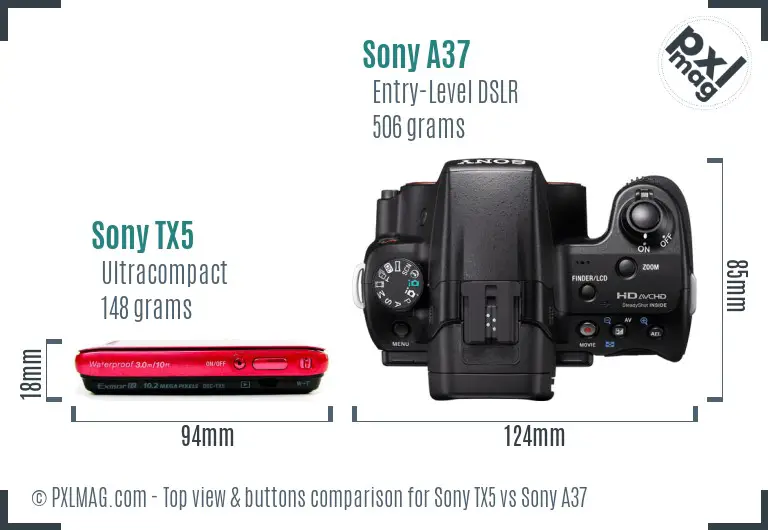 Sony TX5 vs Sony A37 top view buttons comparison