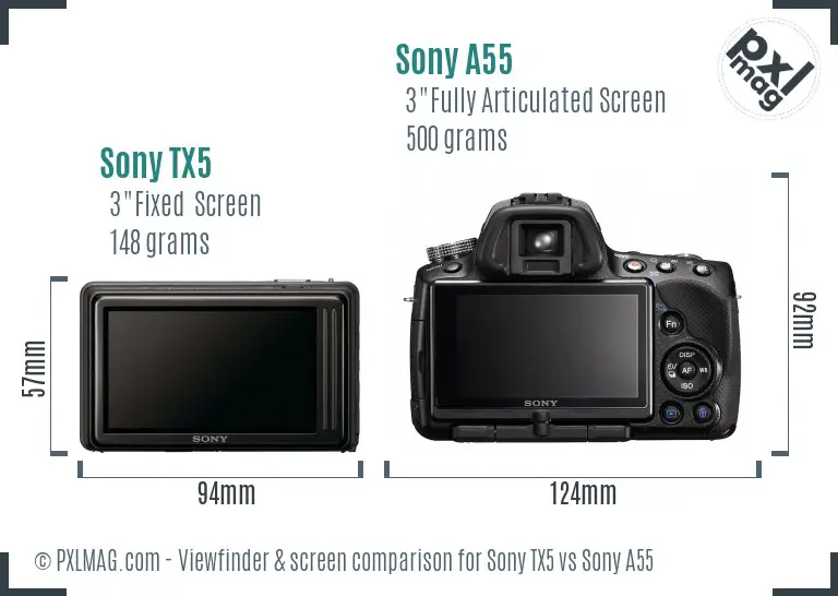 Sony TX5 vs Sony A55 Screen and Viewfinder comparison