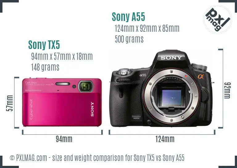 Sony TX5 vs Sony A55 size comparison