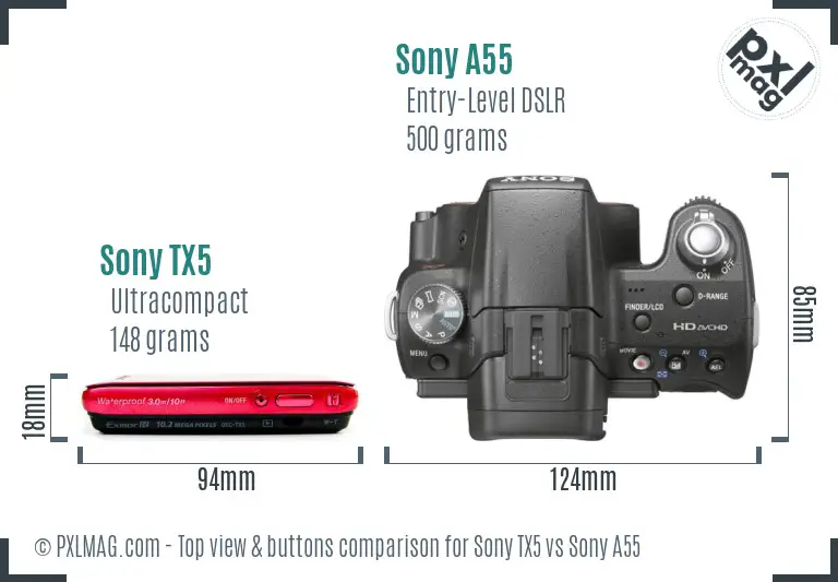 Sony TX5 vs Sony A55 top view buttons comparison