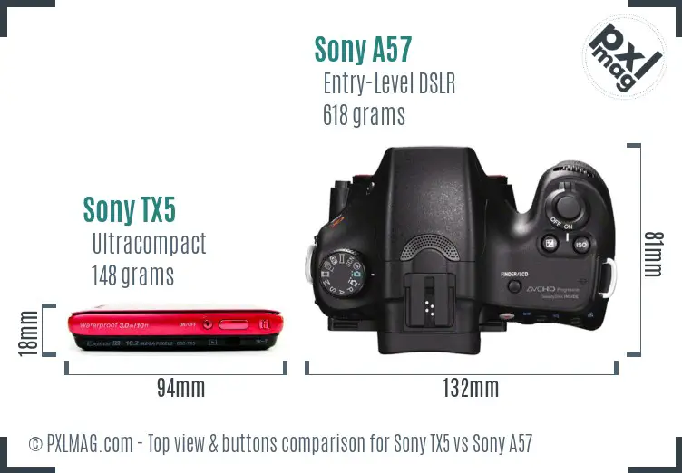 Sony TX5 vs Sony A57 top view buttons comparison