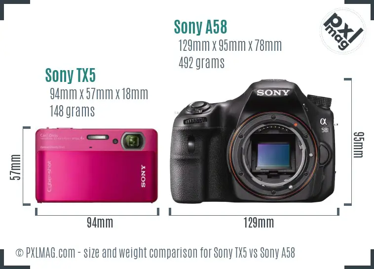 Sony TX5 vs Sony A58 size comparison