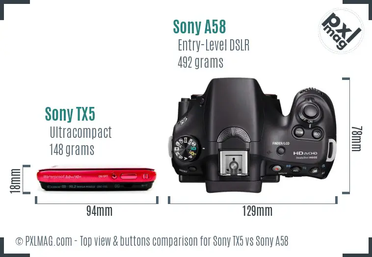 Sony TX5 vs Sony A58 top view buttons comparison