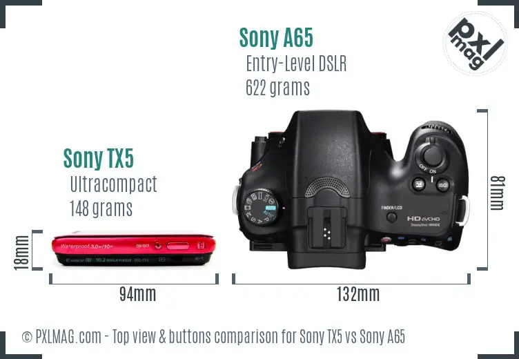 Sony TX5 vs Sony A65 top view buttons comparison